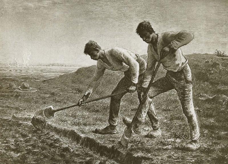 Jean Francois Millet Two person dig the land china oil painting image